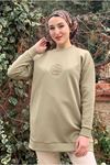 26K4445 - YEŞİL - ÇİÇEK TAŞ İŞLEMELİ SCUBA SWEAT
