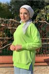 26K4437 - NEON YEŞİL - ÜÇ İPLİK ŞARDONLU BASIC SWEAT