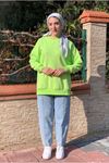 26K4437 - NEON YEŞİL - ÜÇ İPLİK ŞARDONLU BASIC SWEAT