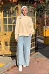 26K4438 - BEJ - ELİ GEÇMELİ ŞARDONLU SWEAT