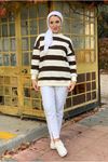 26K4432 - KAHVE  - ŞARDONLU ÇİZGİLİ SWEAT