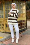 26K4432 - KAHVE  - ŞARDONLU ÇİZGİLİ SWEAT