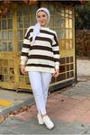 26K4432 - KAHVE  - ŞARDONLU ÇİZGİLİ SWEAT