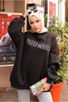 26K4436 - SİYAH - TAŞ YAZI BASKILI ŞARDONLU SWEAT