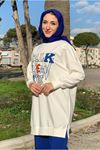 26K4352 - EKRU - TALK NAKIŞLI SWEAT 