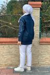 26K5328 - KOYU MAVİ - ETNİK NAKIŞLI DENİM CEKET