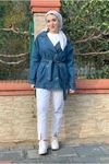 26K5341 -  KOYU MAVİ - KEMERLİ KOT BLAZER CEKET