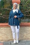 26K5341 -  KOYU MAVİ - KEMERLİ KOT BLAZER CEKET