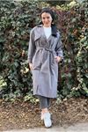 26K5326 - GRİ  - GABARDİN UZUN TRENCH  KOT