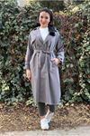 26K5326 - GRİ  - GABARDİN UZUN TRENCH  KOT