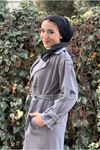26K5326 - GRİ  - GABARDİN UZUN TRENCH  KOT