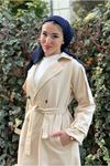 26K5326 - KREM - GABARDİN UZUN TRENCH  KOT