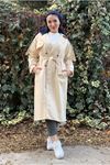 26K5326 - KREM - GABARDİN UZUN TRENCH  KOT