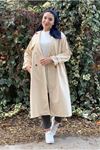 26K5326 - KREM - GABARDİN UZUN TRENCH  KOT