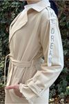 26K5326 - KREM - GABARDİN UZUN TRENCH  KOT
