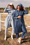 26K5371 - KOYU MAVİ - BELİ BAĞCIKLI DENİM TRENCH KOT 
