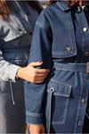 26K5371 - KOYU MAVİ - BELİ BAĞCIKLI DENİM TRENCH KOT 