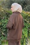 26K5287 - KAHVE - SIRTI ÖRME DETAYLI GABARDİN CEKET