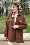 26K5098 - KAHVE - CEPLERİ DALGA TAŞLI GABARDİN CEKET 