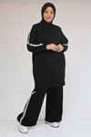 57060 Büyük Beden Omzu Şeritli Modal Pantolonlu Takım - Siyah