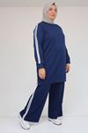 57060 Büyük Beden Omzu Şeritli Modal Pantolonlu Takım - İndigo