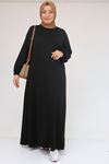 52031 Büyük Beden Kolu Lastikli Modal Elbise - Siyah