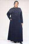 42033 Büyük Beden Yandan Cepli Modal Elbise - Lacivert