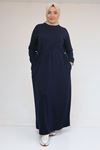 42032 Büyük Beden Beli Lastikli Modal Elbise - Lacivert