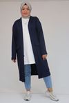 53048 Büyük Beden Cepli Uzun Modal Ceket - Lacivert