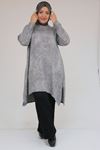 58163 Büyük Beden Eteği Simetri Kesim Batik Tunik - Gri