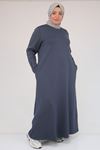 42031 Büyük Beden Cepli Patlı Modal Elbise - Antrasit