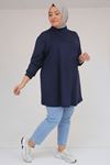 58134 Büyük Beden Boğazlı Yaka Modal Tunik - Lacivert