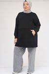 26K58133 - SİYAH - Büyük Beden Kanguru Cepli Modal Tunik