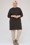 26K58151 - KAHVE - Büyük Beden Kol Ve Etek Ucu Kendinden Ribanalı Modal Tunik 