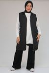 26K54011- SİYAH -  Büyük Beden Cepleri Fermuarlı Modal - Kapitone Yelek 