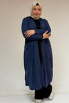 53063 Büyük Beden Biyeli Cepli Mir Ceket - İndigo