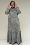 52032 Büyük Beden Eteği Fırfırlı Batik Modal Elbise - Batik Gri