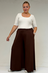 49003 Büyük Beden Beli Lastikli Penye Etek Pantolon - Kahve