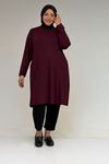 38501 Büyük Beden Basic Penye Tunik -  Bordo