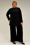 67001 Büyük Beden Kol Manşeti Duble Model Sandy Pantolonlu Takım - Siyah