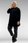 63002 Büyük Beden Fermuarlı - Kapüşonlu Penye Ceket - Siyah