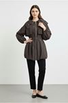 26Y7242 - KAHVE - KEMERLİ FERMUARLI CEKET