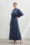 26Y7426 - LACİVERT - KAT DETAY KUŞAKLI ELBİSE 