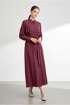 26Y7426 - BORDO - KAT DETAY KUŞAKLI ELBİSE