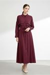 26Y7426 - BORDO - KAT DETAY KUŞAKLI ELBİSE