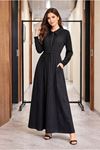26Y7428 - SİYAH - BÜZGÜLÜ TAŞLI ELBİSE