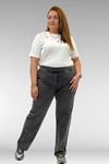 69001 Büyük Beden Beli Lastikli Cep Görünümlü Taşlı Kot Pantolon - Siyah
