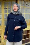 26Y7096 -  LACİVERT - PÜSKÜL CEP DETAY MODAL GÖMLEK 