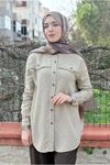 26Y7096 -  VİZON - PÜSKÜL CEP DETAY MODAL  GÖMLEK