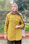 26Y7096 -  YAĞ YEŞİLİ - PÜSKÜL CEP DETAY MODAL GÖMLEK